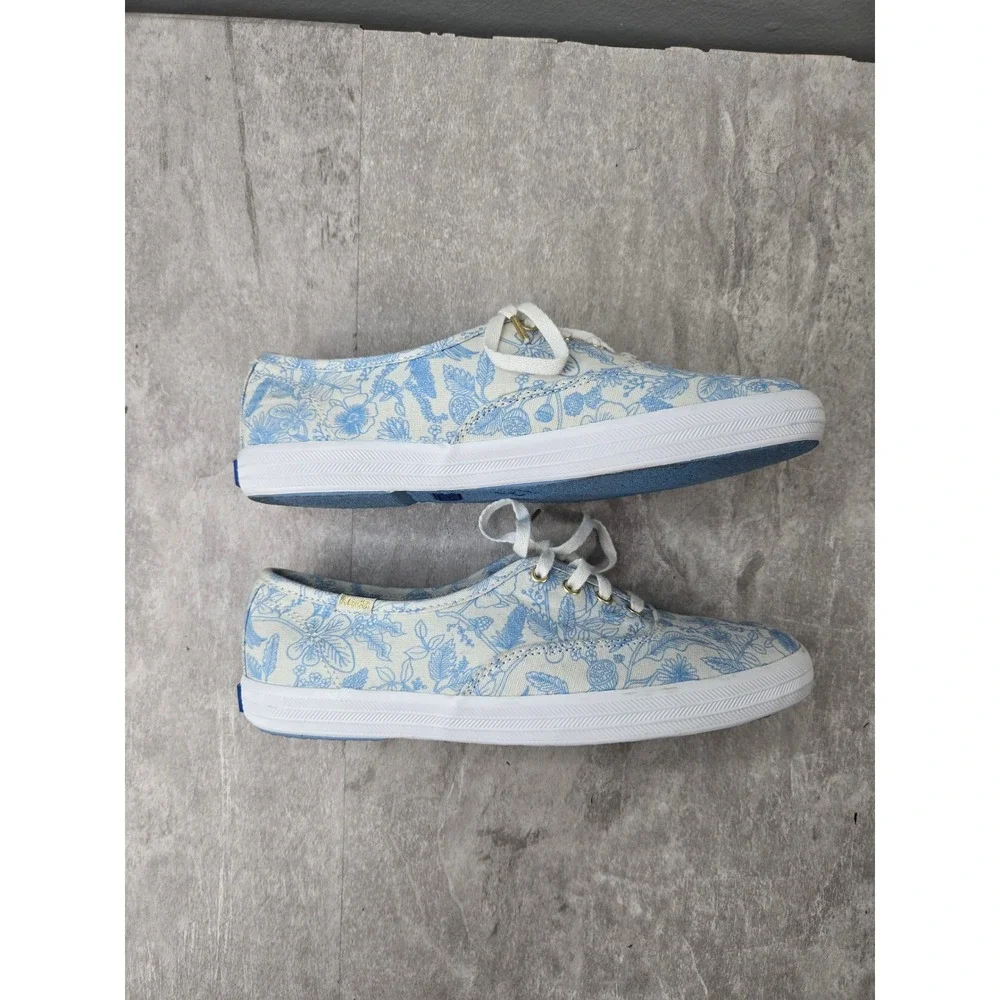 Keds x Rifle Paper Sneakers 6 Blue Floral Canvas Lace Up Shoes Cottage Coquette